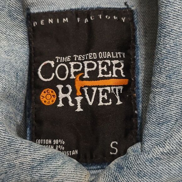 Cooper Rivet distressed denim paint splash jean multi media jacket Sz S - Picture 11 of 11